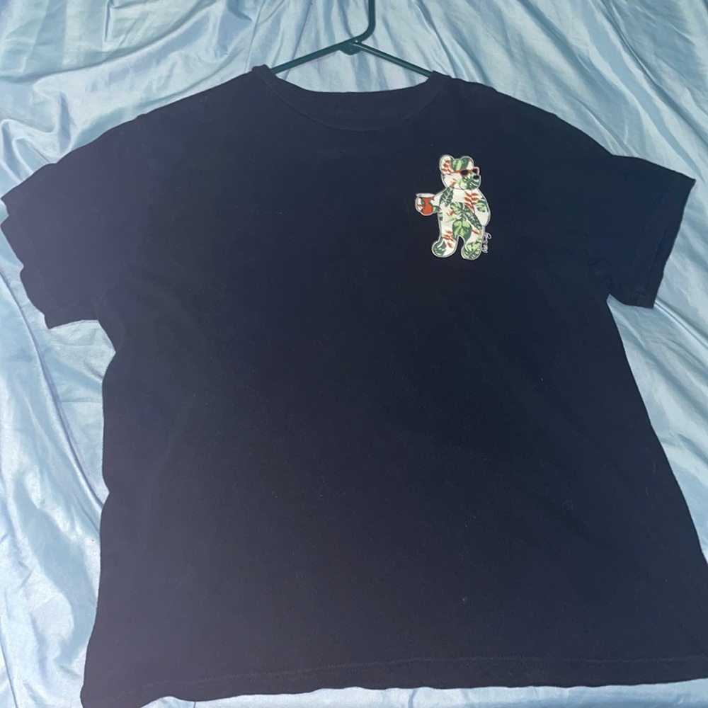 black medium sized tropical bear trippy shirt
